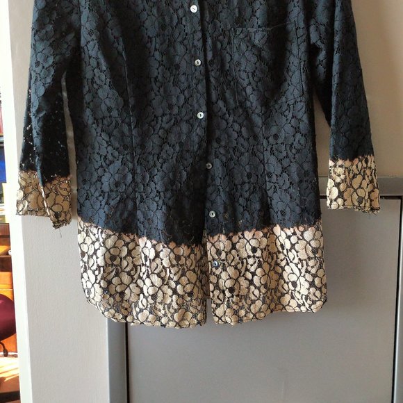 Velvet by graham spencer black lace look w/beige M - Picture 2 of 11